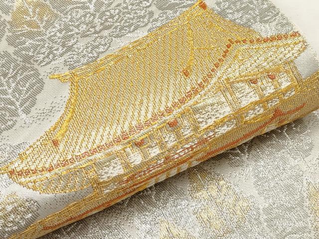平和屋本店▼六通柄袋帯　平等院　プラチナ本金箔弐重織　正絹　逸品　CABM7023tx