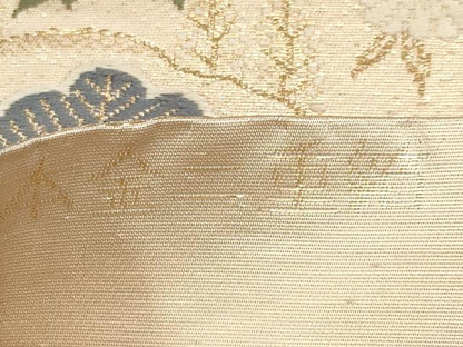 平和屋本店▼六通柄袋帯　唐織　山菊孔雀文　本金二重箔　正絹　逸品　CABM7024tx