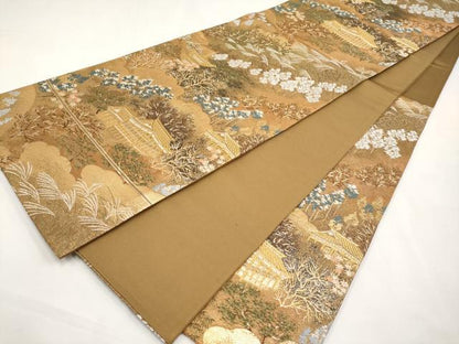 平和屋本店▼六通柄袋帯　唐織　名刹散歩　本金箔　正絹　逸品　未使用　CABM7026tx