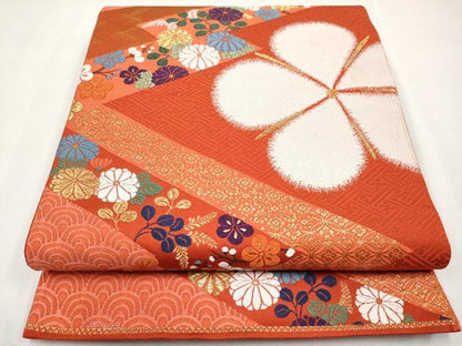 平和屋本店▼六通柄袋帯　唐織　舞花文　純金箔　正絹　逸品　CABM7027tx