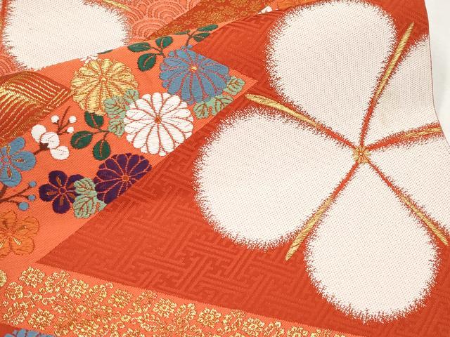 平和屋本店▼六通柄袋帯　唐織　舞花文　純金箔　正絹　逸品　CABM7027tx