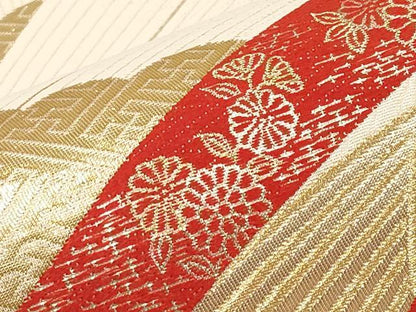 平和屋本店▼六通柄袋帯　唐織　扇面結び紐花文　本金二丁箔九百錦　正絹　逸品　未使用　CABM7028tx