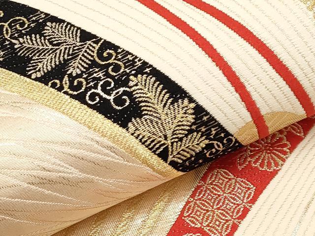 平和屋本店▼六通柄袋帯　唐織　扇面結び紐花文　本金二丁箔九百錦　正絹　逸品　未使用　CABM7028tx