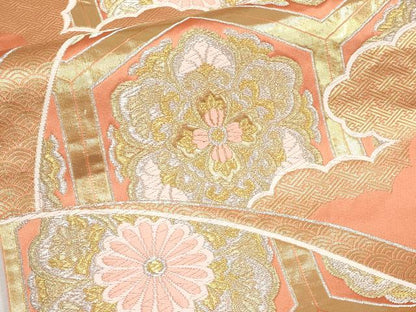 平和屋本店▼六通柄袋帯　唐織　琥珀緞子　本金箔24K　正絹　逸品　CABM7029tx