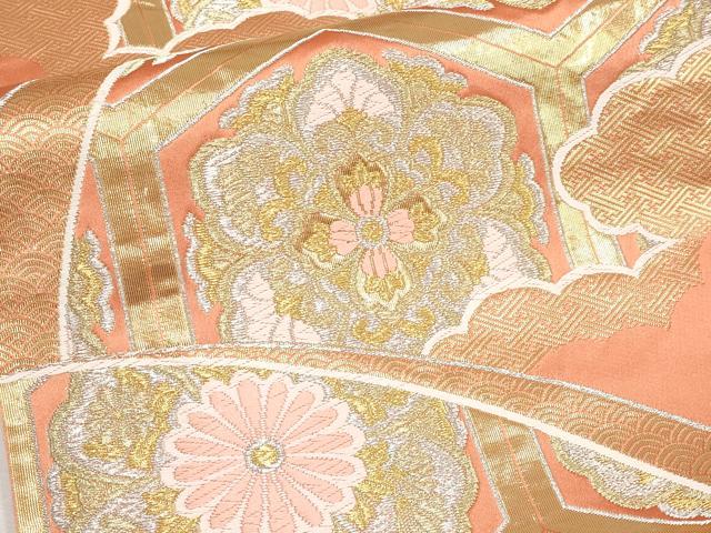 平和屋本店▼六通柄袋帯　唐織　琥珀緞子　本金箔24K　正絹　逸品　CABM7029tx