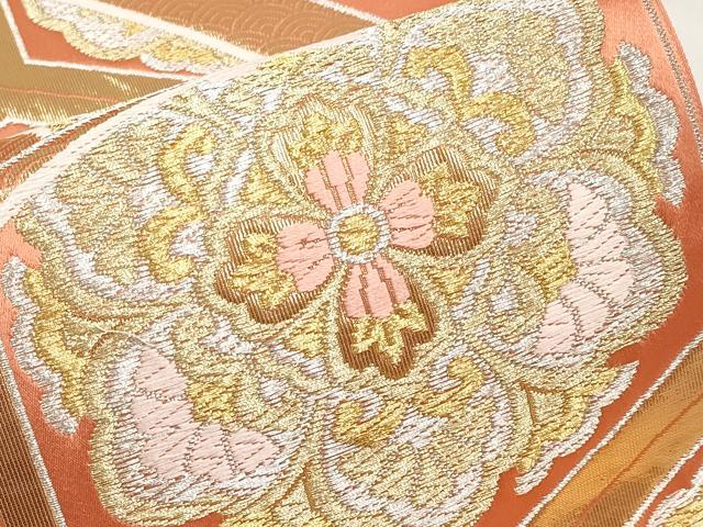 平和屋本店▼六通柄袋帯　唐織　琥珀緞子　本金箔24K　正絹　逸品　CABM7029tx