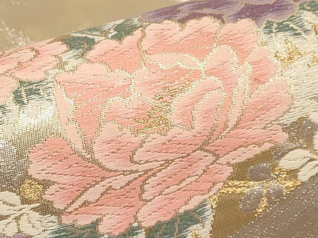 平和屋本店▼六通柄袋帯　唐織　流水籬草花文　弐拾四金二重織　正絹　逸品　CABM7034tx