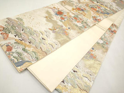 平和屋本店▼六通柄袋帯　唐織　桃山宝華松文　本金箔二重　正絹　逸品　CABM7038tx