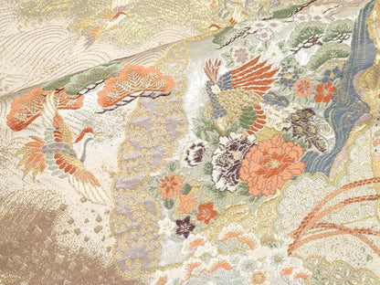 平和屋本店▼六通柄袋帯　唐織　桃山宝華松文　本金箔二重　正絹　逸品　CABM7038tx