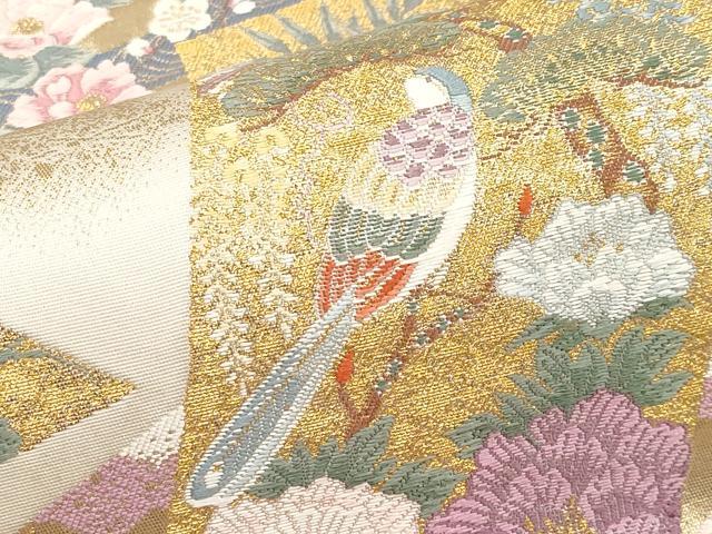 平和屋本店▼六通柄袋帯　唐織　桃山花鳥短冊文　本金箔　正絹　逸品　CABM7039tx