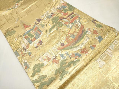 平和屋本店▼六通柄袋帯　祇園巡行図　本金箔　正絹　逸品　CABM7040tx