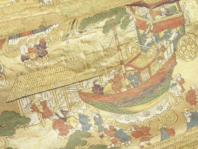 平和屋本店▼六通柄袋帯　祇園巡行図　本金箔　正絹　逸品　CABM7040tx