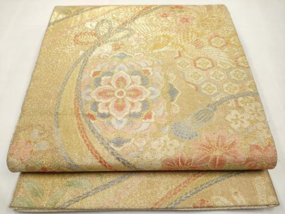 平和屋本店▼六通柄袋帯　花鳥佐賀錦　24K二重箔　正絹　逸品　CABM7050tx