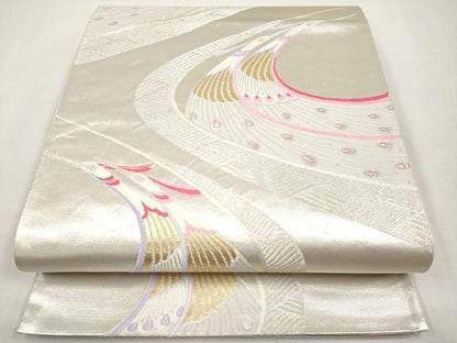 平和屋本店▼六通柄袋帯　唐織　孔雀文　純金箔貳拾四金　正絹　逸品　CABM7053tx