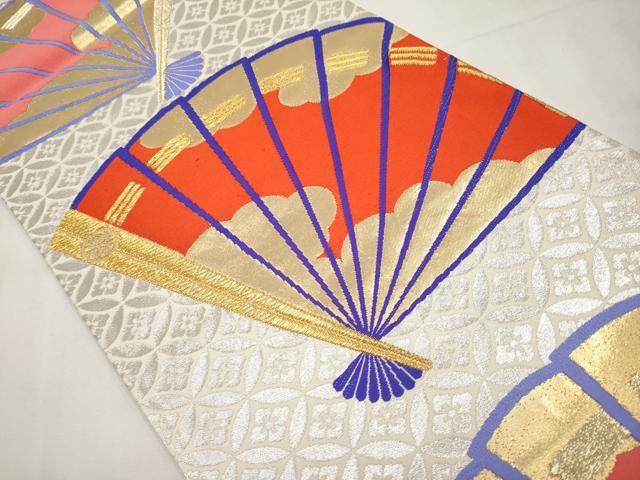 平和屋本店▼六通柄袋帯　唐織　桧扇文　本金箔　正絹　逸品　CABM7054tx