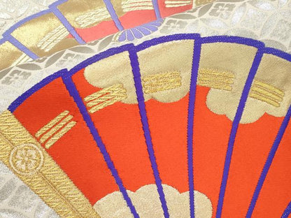 平和屋本店▼六通柄袋帯　唐織　桧扇文　本金箔　正絹　逸品　CABM7054tx