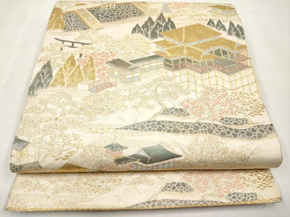 平和屋本店▼六通柄袋帯　清水寺眺望　純金箔　手織二重箔　正絹　逸品　CABM7056tx
