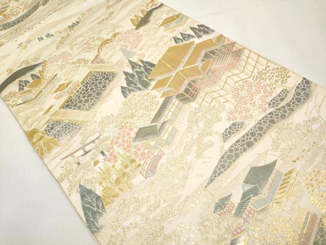 平和屋本店▼六通柄袋帯　清水寺眺望　純金箔　手織二重箔　正絹　逸品　CABM7056tx