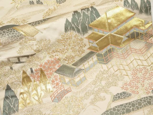 平和屋本店▼六通柄袋帯　清水寺眺望　純金箔　手織二重箔　正絹　逸品　CABM7056tx