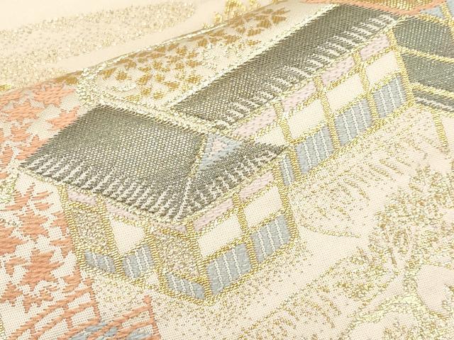 平和屋本店▼六通柄袋帯　清水寺眺望　純金箔　手織二重箔　正絹　逸品　CABM7056tx