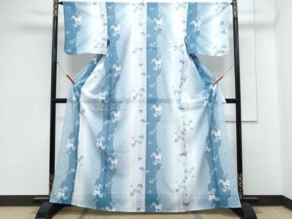 平和屋着物＊夏物　小紋　絽　葡萄蔦の葉文　洗える着物　CABM7306th