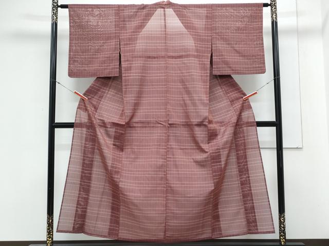 平和屋着物＊夏物　お召　紗　格子文　正絹　逸品　CABM7307th