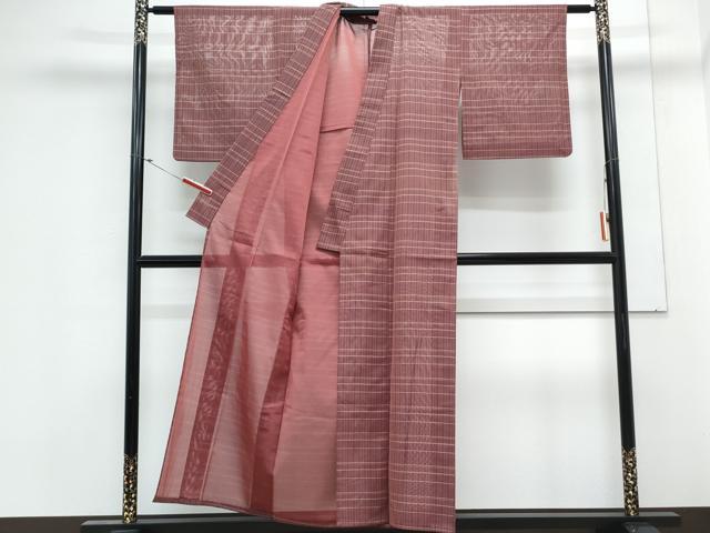 平和屋着物＊夏物　お召　紗　格子文　正絹　逸品　CABM7307th