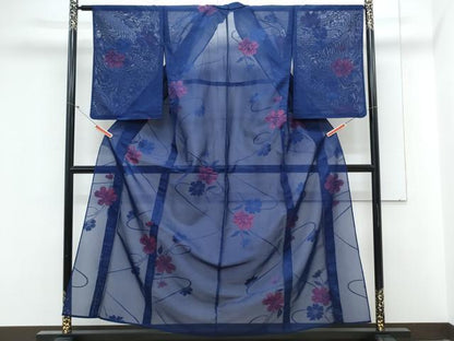平和屋着物＊夏物　小紋　紗　草花文　正絹　逸品　CABM7308th
