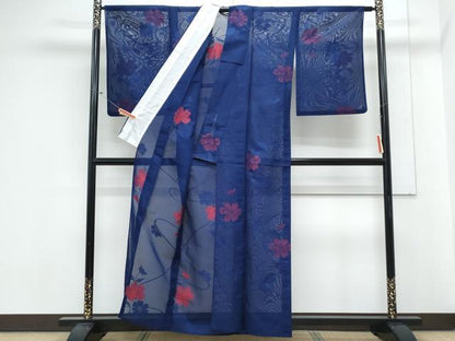 平和屋着物＊夏物　小紋　紗　草花文　正絹　逸品　CABM7308th