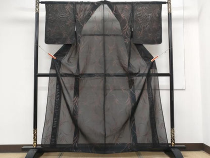 平和屋着物＊夏物　小紋　紗　草葉文　正絹　逸品　CABM7310th