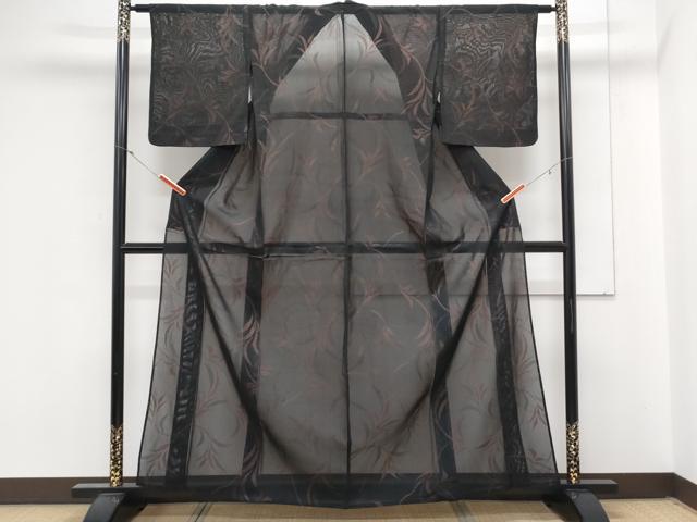 平和屋着物＊夏物　小紋　紗　草葉文　正絹　逸品　CABM7310th