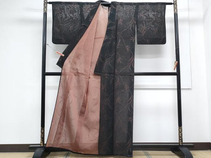 平和屋着物＊夏物　小紋　紗　草葉文　正絹　逸品　CABM7310th