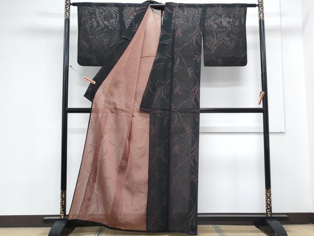 平和屋着物＊夏物　小紋　紗　草葉文　正絹　逸品　CABM7310th