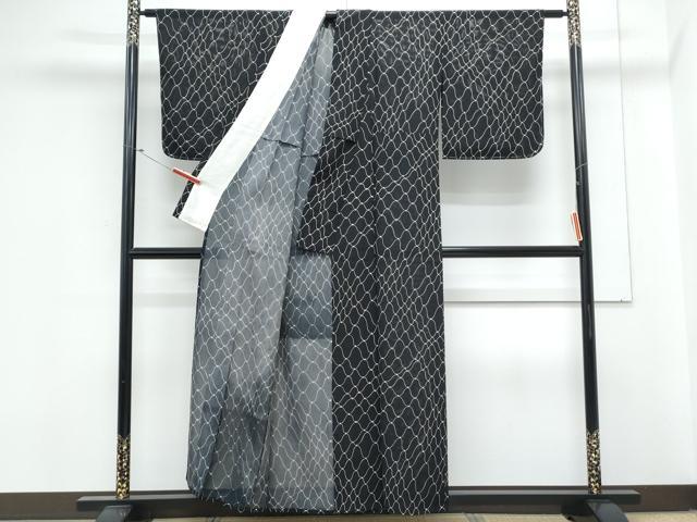 平和屋着物＊夏物　小紋　絽　抽象紋様　黒地　正絹　逸品　CABM7314th