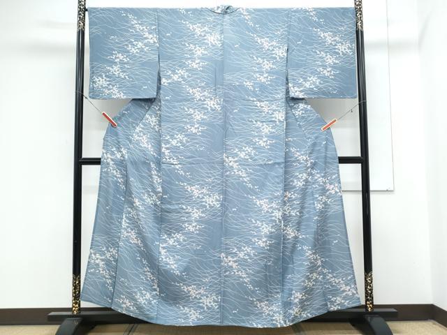 平和屋着物＊夏物　小紋　縦絽　草花文　正絹　逸品　CABM7318th