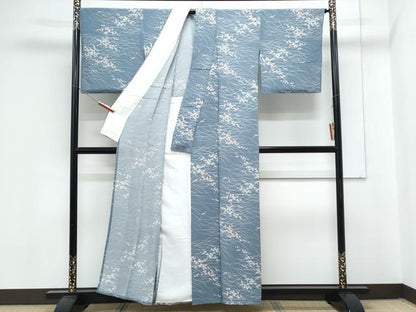 平和屋着物＊夏物　小紋　縦絽　草花文　正絹　逸品　CABM7318th