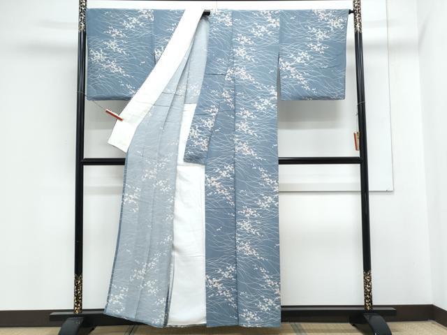 平和屋着物＊夏物　小紋　縦絽　草花文　正絹　逸品　CABM7318th