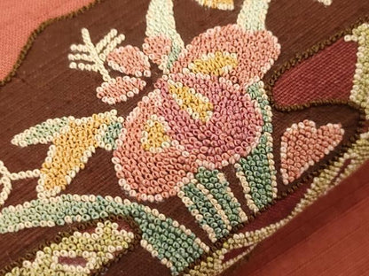 平和屋着物●中国三大刺繍　蘇州刺繍　総刺繍　雲娥導　太鼓柄袋帯　紬地　草花文　正絹　逸品　CABM7602dy