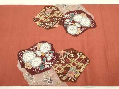 平和屋着物●中国三大刺繍　蘇州刺繍　総刺繍　雲娥導　太鼓柄袋帯　紬地　草花文　正絹　逸品　CABM7602dy