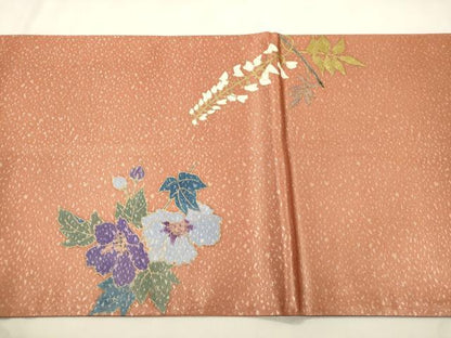平和屋着物●染色作家　草野一騎　太鼓柄袋帯　草花文　正絹　逸品　CABM7606dy