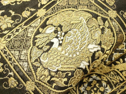 平和屋着物●西陣　六通柄袋帯　唐織　天井花鳥文　金糸　正絹　逸品　未使用　CABM7611dy
