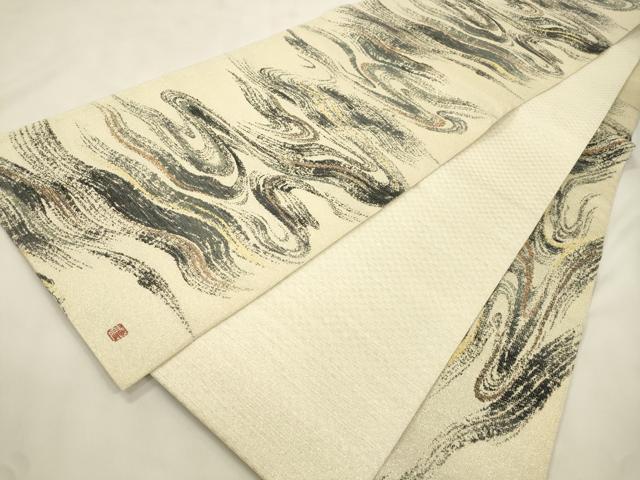 平和屋着物●六通柄袋帯　博益瑶　水墨和情　結城紬手つむぎ糸　金銀糸　正絹　逸品　CABM7613dy