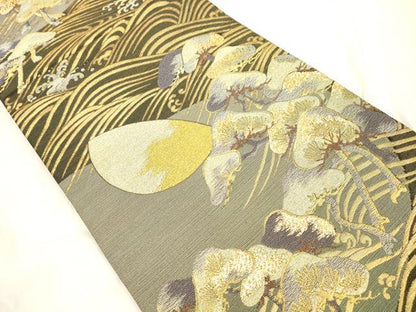 平和屋着物●両面　六通柄袋帯　琳派宗達松図　平安百人一首　金糸　正絹　逸品　未使用　CABM7615dy　