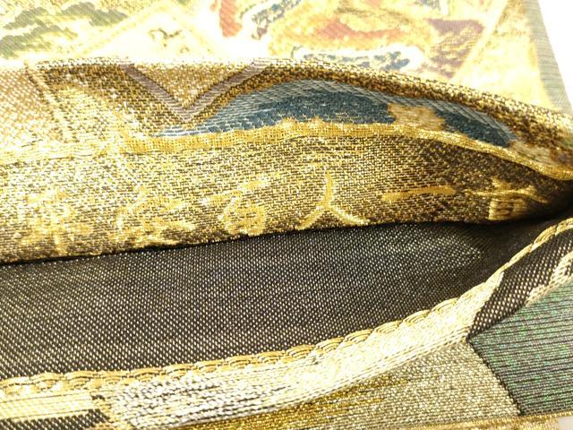 平和屋着物●両面　六通柄袋帯　琳派宗達松図　平安百人一首　金糸　正絹　逸品　未使用　CABM7615dy　