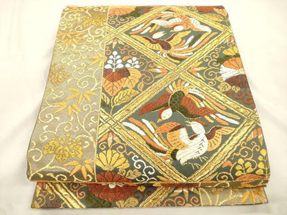 平和屋着物●西陣　河合美術織物謹製　六通柄袋帯　唐織　菱花鳥文　正絹　逸品　CABM7617dy