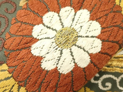 平和屋着物●西陣　河合美術織物謹製　六通柄袋帯　唐織　菱花鳥文　正絹　逸品　CABM7617dy