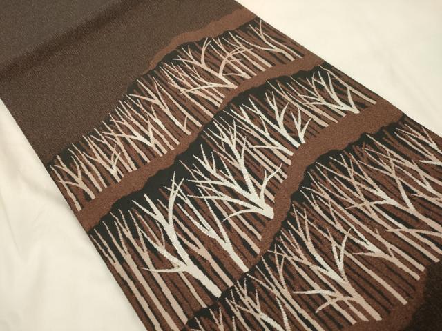 平和屋着物●西陣　服部織物謹製　六通柄袋帯　草木文　銀糸　正絹　逸品　CABM7621dy