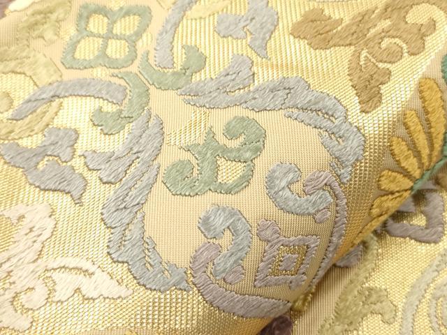 平和屋着物●六通柄袋帯　唐織　花丸文　金糸　正絹　逸品　CABM7629dy