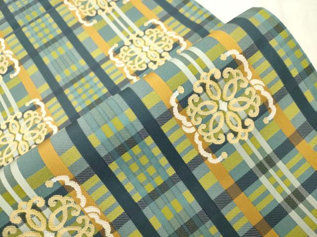 平和屋着物●龍村美術織物　全通柄袋帯　龍村錦　翁格子飾文　正絹　逸品　CABM7635dy