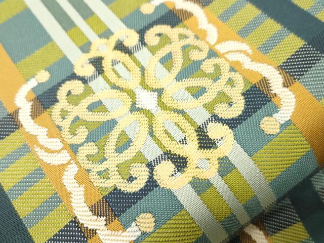 平和屋着物●龍村美術織物　全通柄袋帯　龍村錦　翁格子飾文　正絹　逸品　CABM7635dy